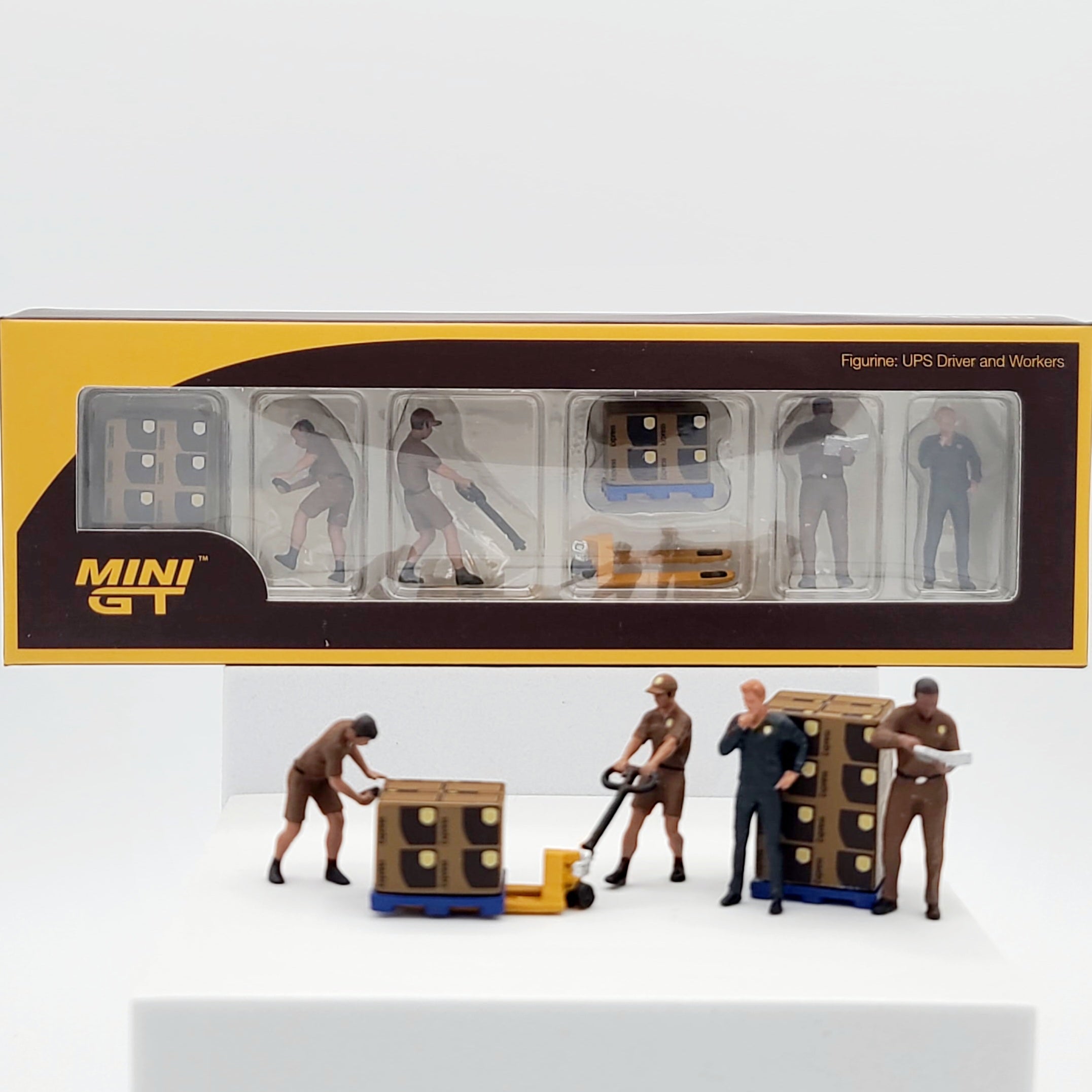 Mini GT Figurine: UPS Driver and Workers - 1:64 scale (2024 MIJO Exclusives - Limited Edition)